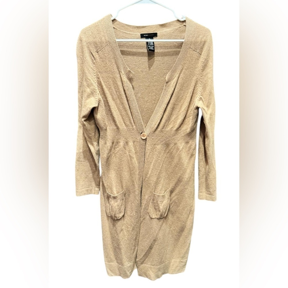 BCBG COTTON CASHMERE Tan Long Cardigan with Button XL